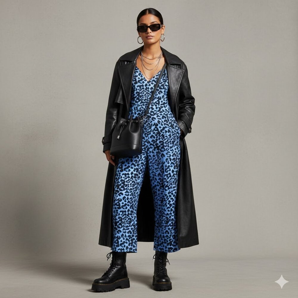 BANANA REPUBLIC Blue & Black Leopard Print Cropped Jumpsuit | Size 2